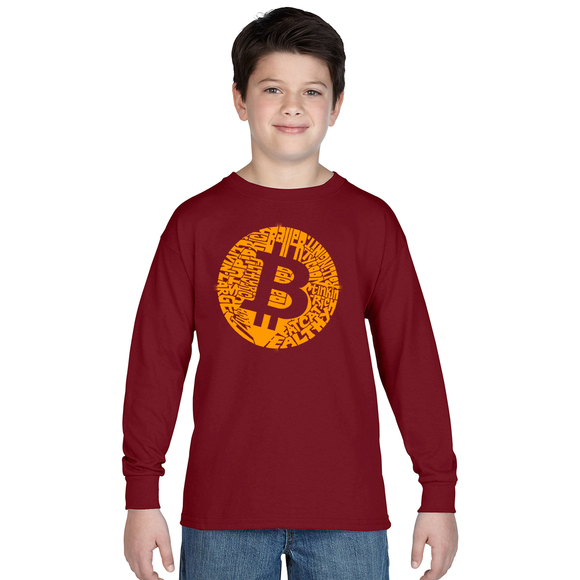 LA Pop Art Other - Boy's Word Art Long Sleeve - Bitcoin